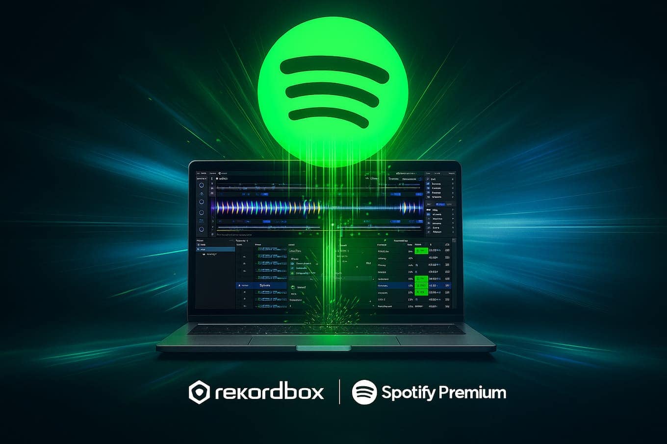 Pantalla de Rekordbox 7 mostrando la integración de Spotify Premium en software DJ en 2026